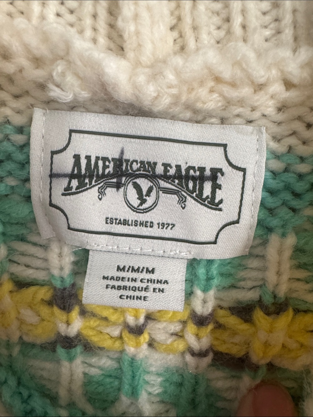 American Eagle Cozy Fair Isle Knit Sweater in Cream & Mint - Picture 3 of 5